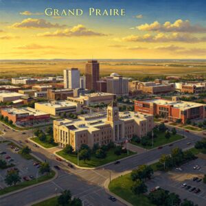 Mobile mechanic Grand Prairie Texas service area, aerial view of downtown Grand Prairie.